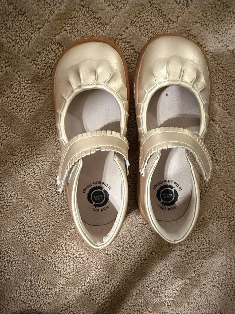 Livie & Luca Metallic Gold Mary Jane Shoes with Fringe Strap